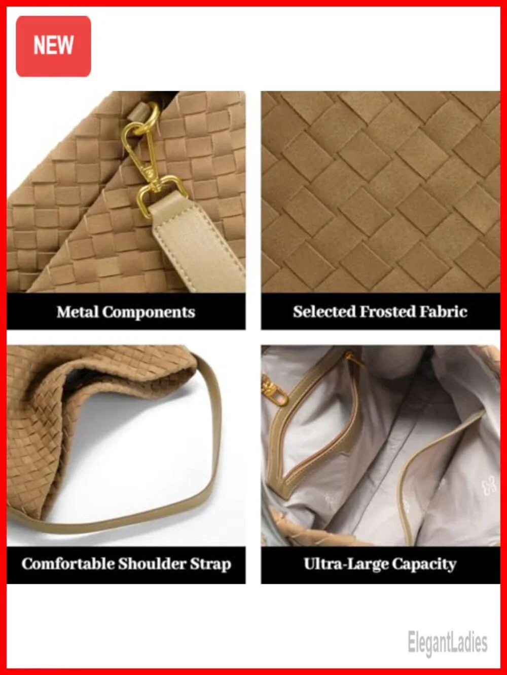 Woven Suede Hobo Bag - Slouchy Tote Shoulder Bag for Work Travel